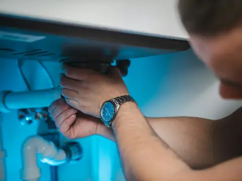 Technician servicing a water heater